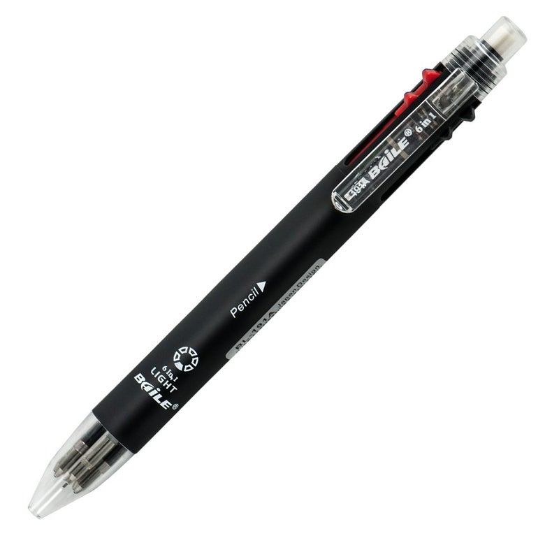 Baile Grip 5+1, 5 Color 0.7 mm Ballpoint Multi Pen & 0.5 mm Pencil With Eraser In Cap (BLACK) - Image 1